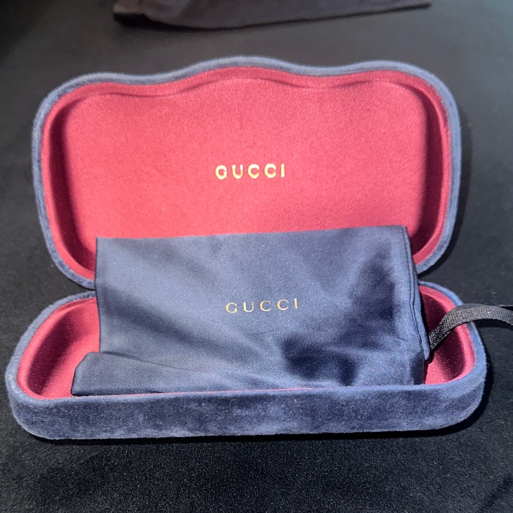 Gucci Navy and Red Velvet Glasses Case